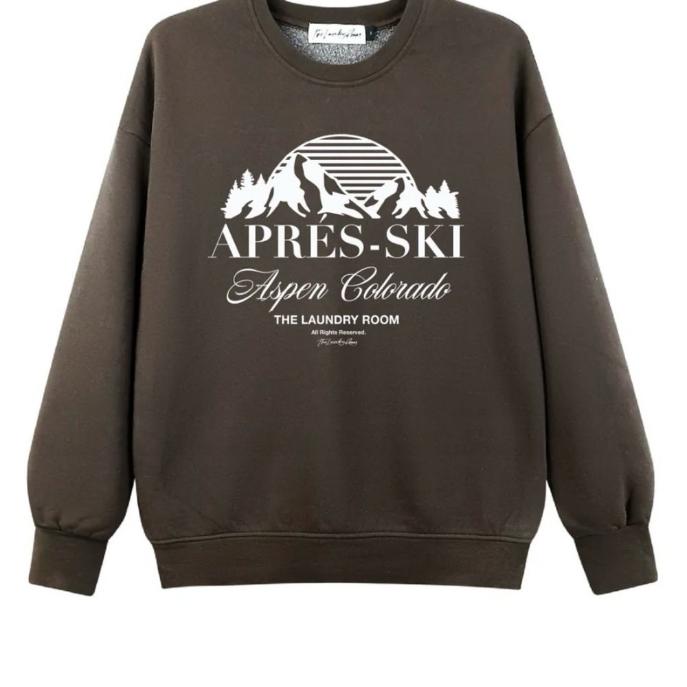 The Laundry Room Brown Crewneck with White Apres-Ski Graphic
